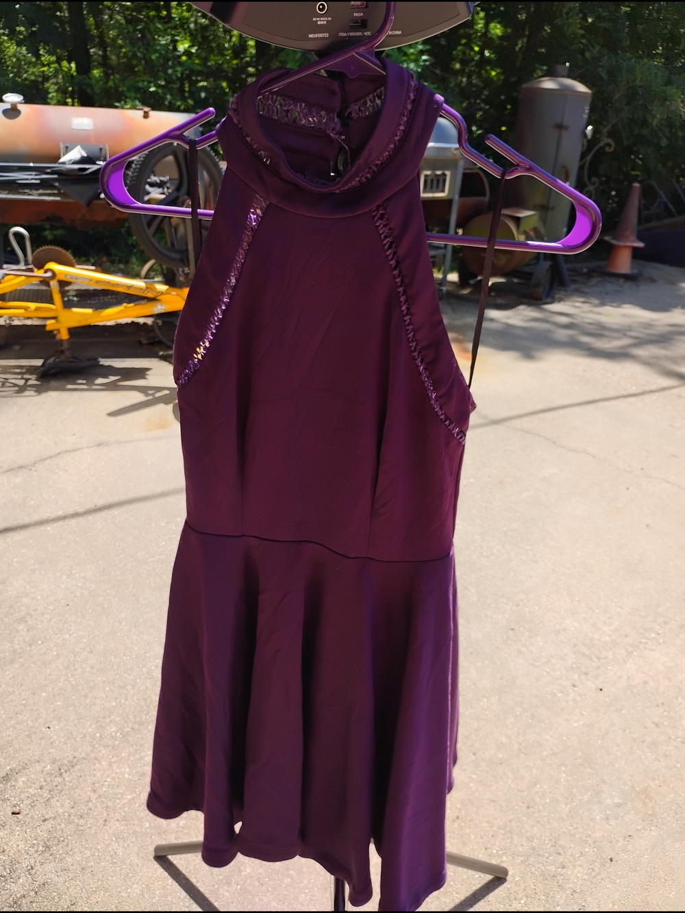 B Darlin One-Shoulder Deep Purple Cocktail Dress with Sequin Trim